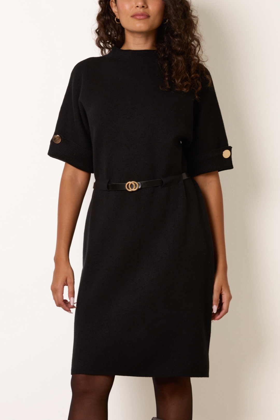 Jess Black Belted Knit Dress
