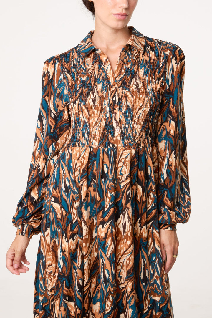 Karly Abstract Print Shirred Dress