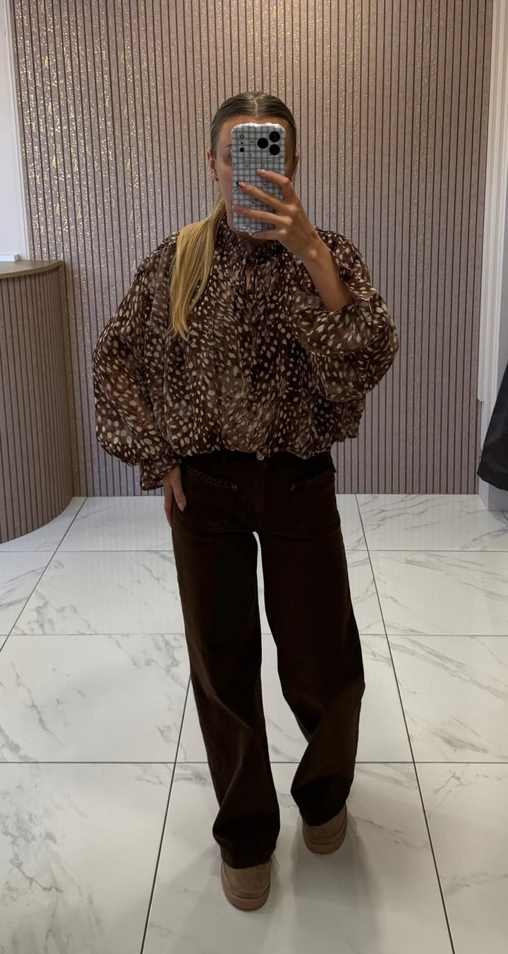 Ada Chocolate Deer Print Blouse/Top