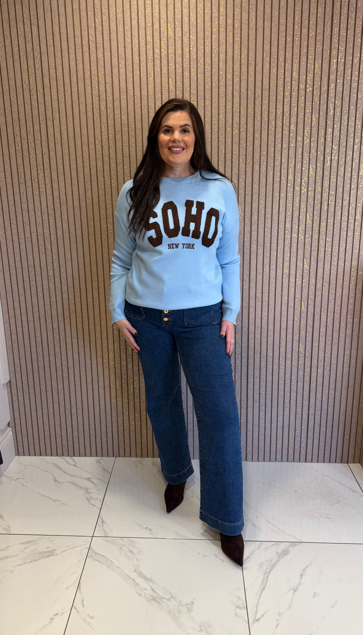 SOHO New York Blue &amp; Chocolate Knit Jumper