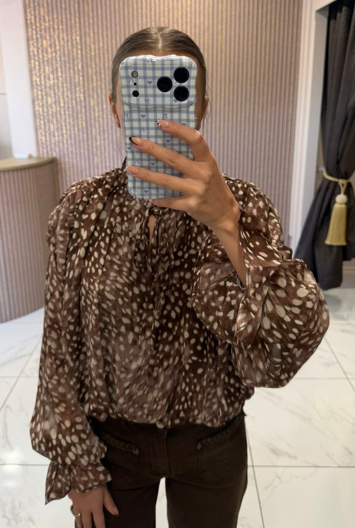 Ada Chocolate Deer Print Blouse/Top