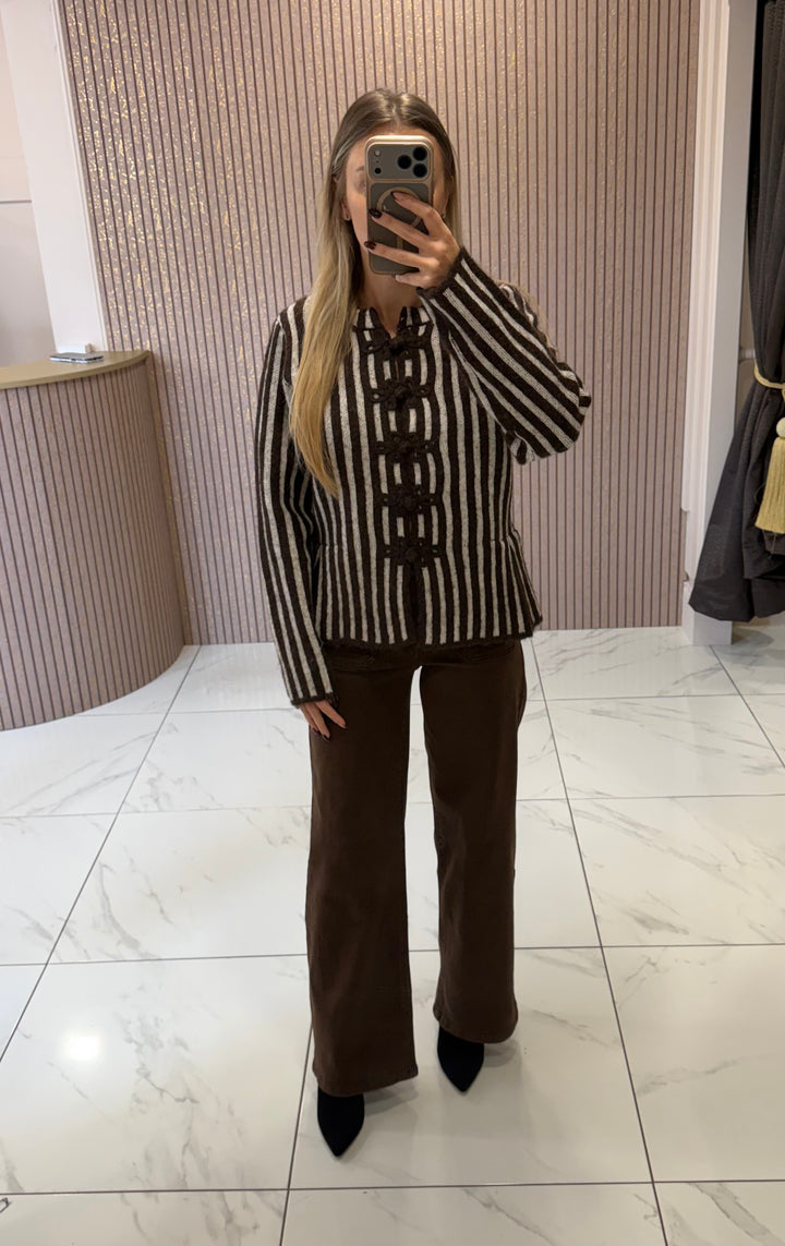 Alara Chocolate &amp; Cream Striped Cardigan/Jumper