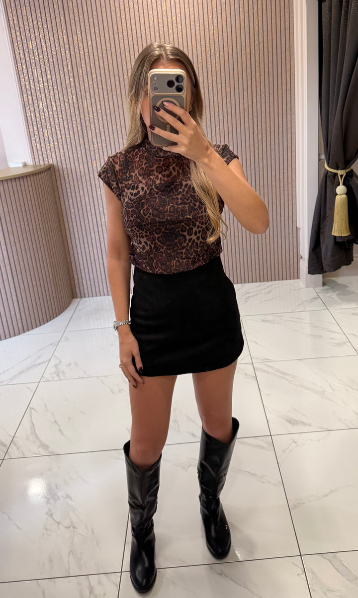 Luna Black Faux Suede Skort