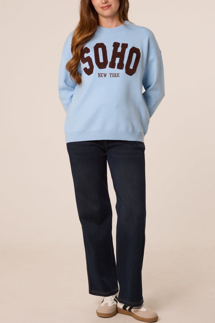 SOHO New York Blue &amp; Chocolate Knit Jumper
