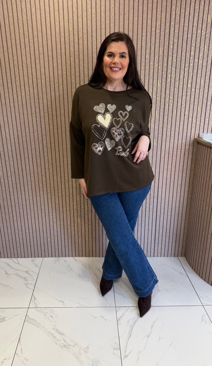 Heart Chocolate Leopard Print &amp; Diamanté Top