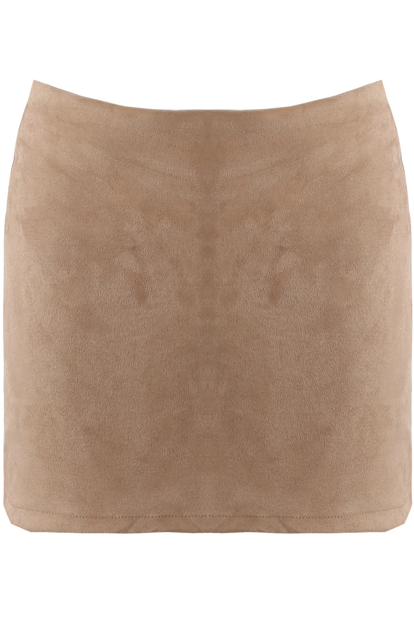 Luna Beige Faux Suede Skort