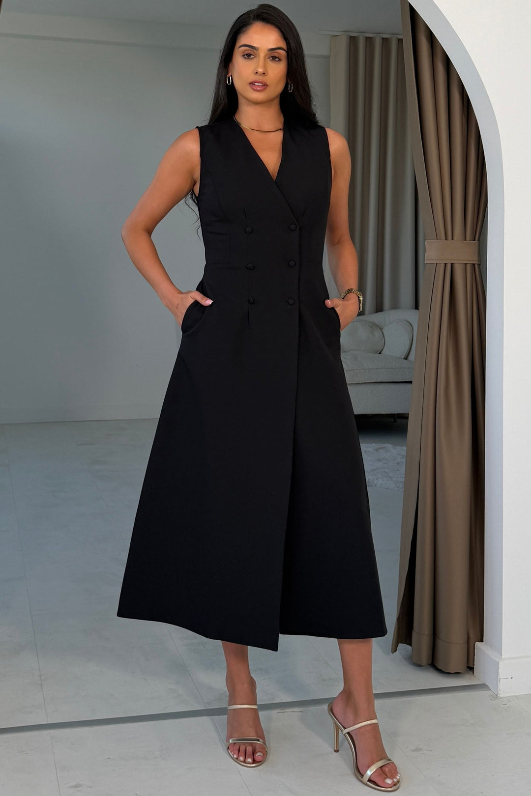 Hazel Black Tailored Midi Dress