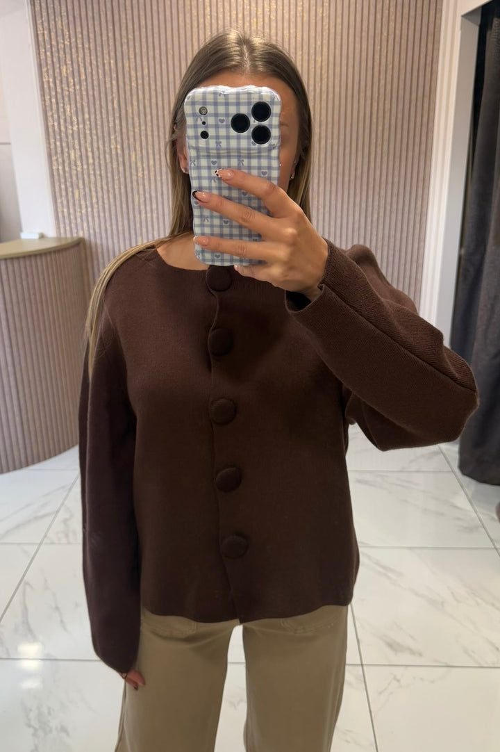 Hannah Chocolate Oversized Button Cardigan/Jumper