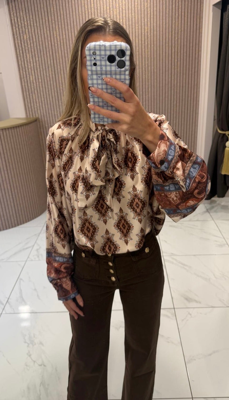 Evie Geo Boho Print Bow Blouse