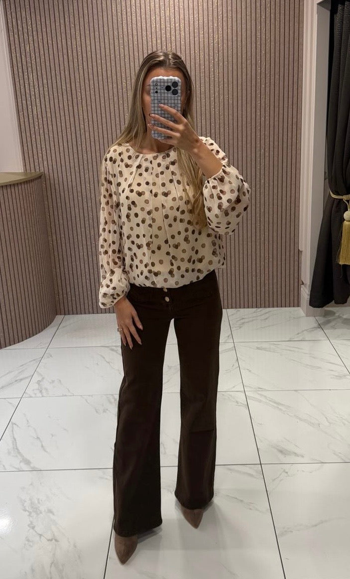 Jamilla Cream Polka Dot Top/Blouse