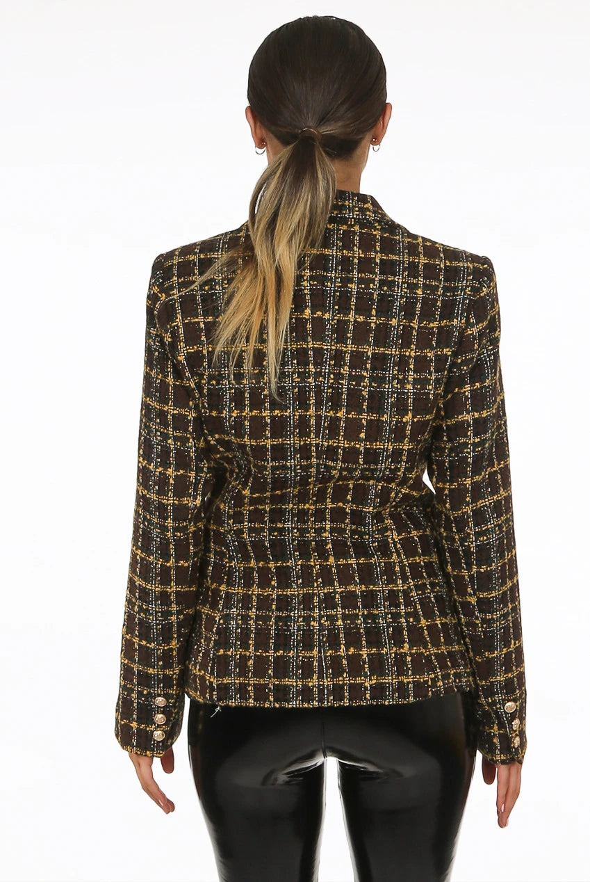 Carla Black &amp; Gold Tweed Blazer With Gold Buttons