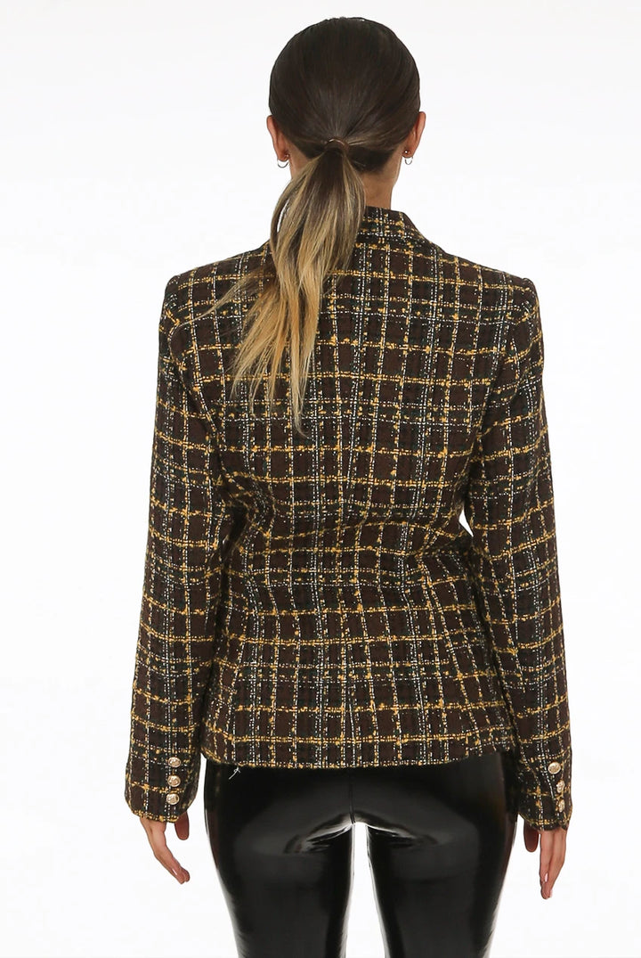 Carla Black &amp; Gold Tweed Blazer With Gold Buttons