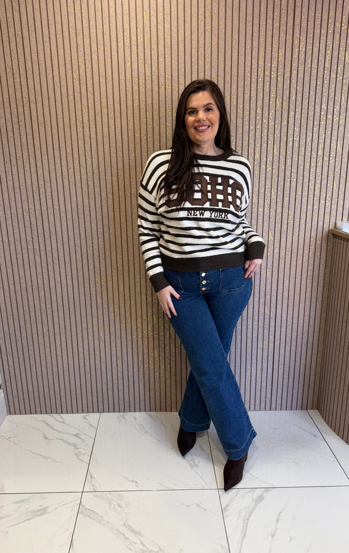 SOHO Striped Knit Chocolate &amp; Cream Jumper