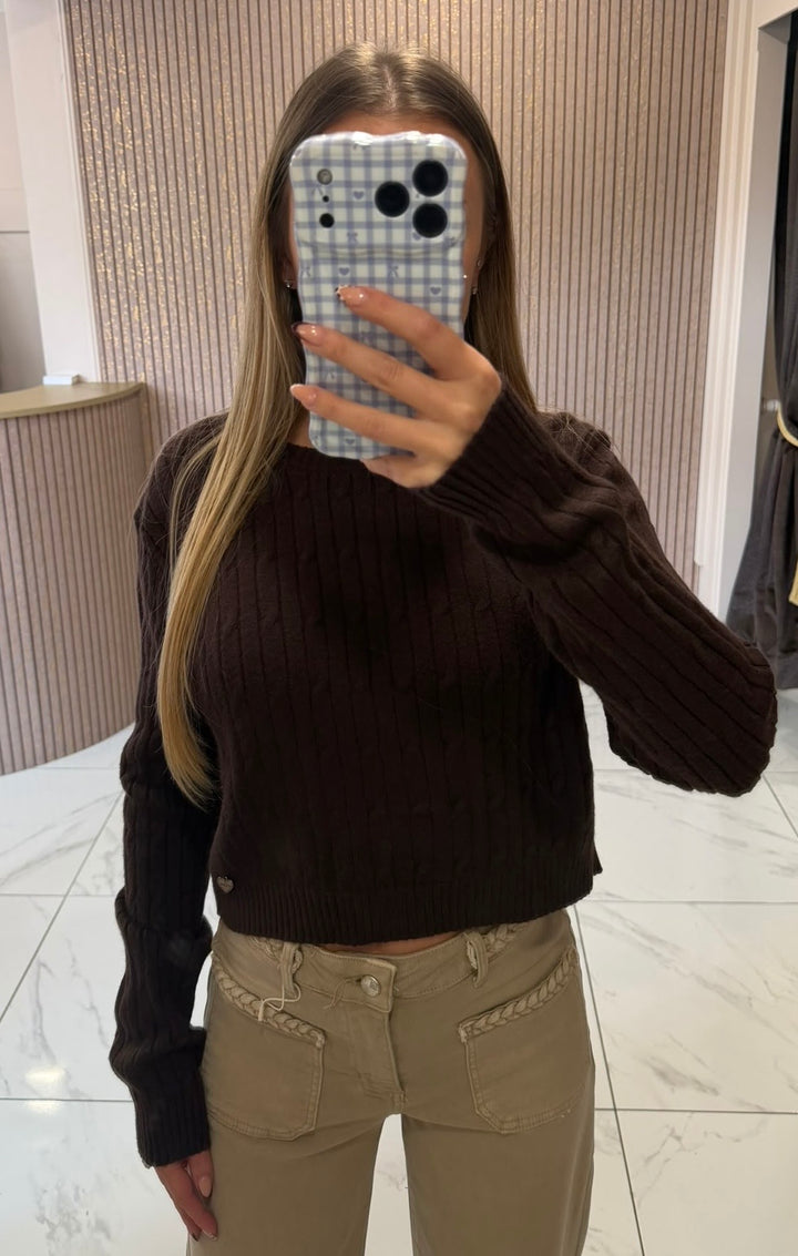 Lara Chocolate Cable Knit Jumper