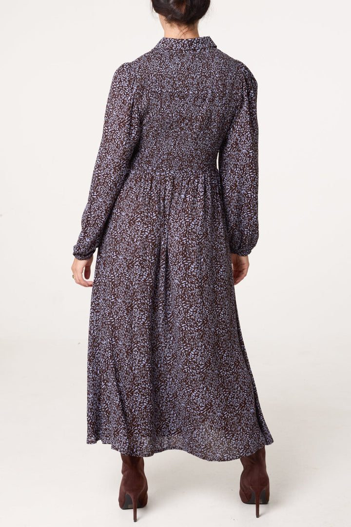 Lydia Long Sleeve Chocolate Print Midi Dress