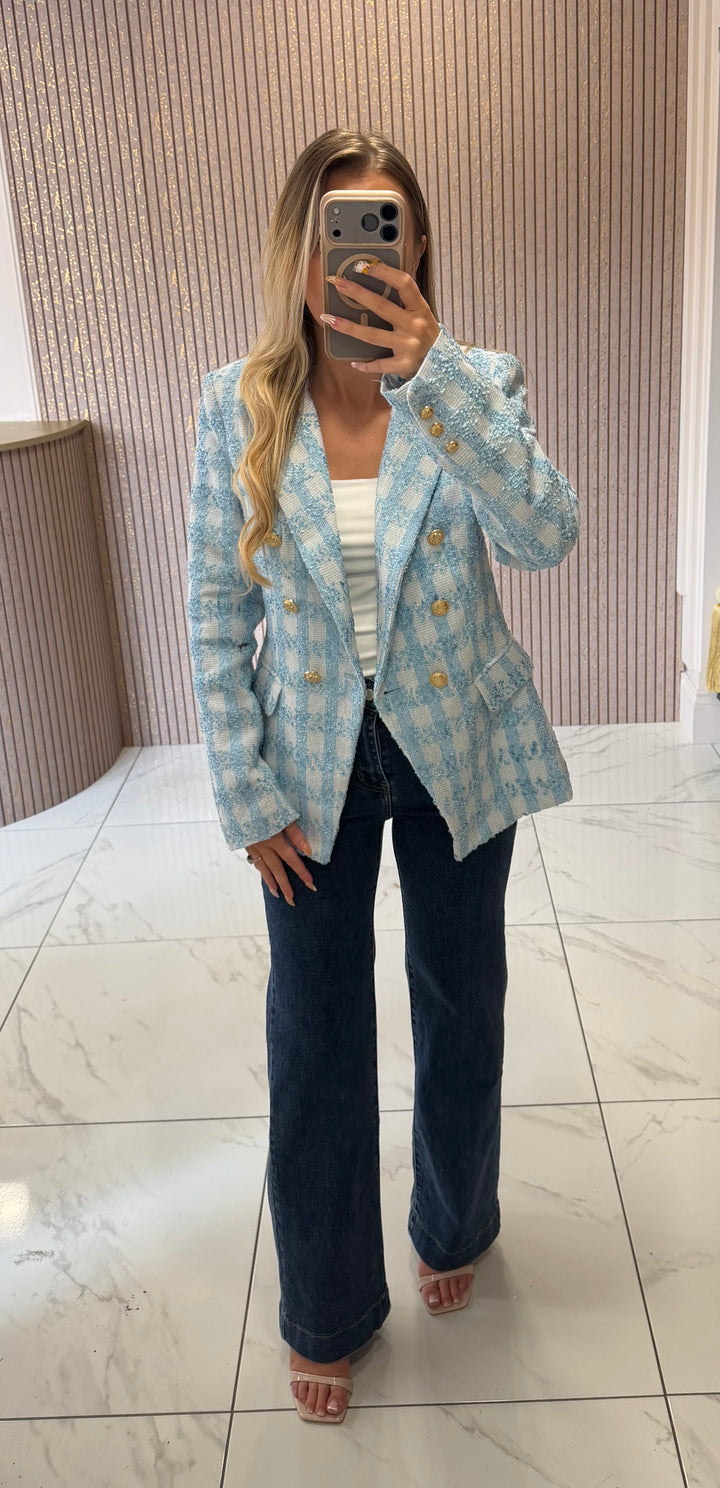 Darcy Blue Double Breasted Tweed Blazer