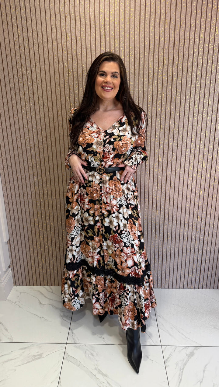 Stevie Floral Print V Neck Midi Dress