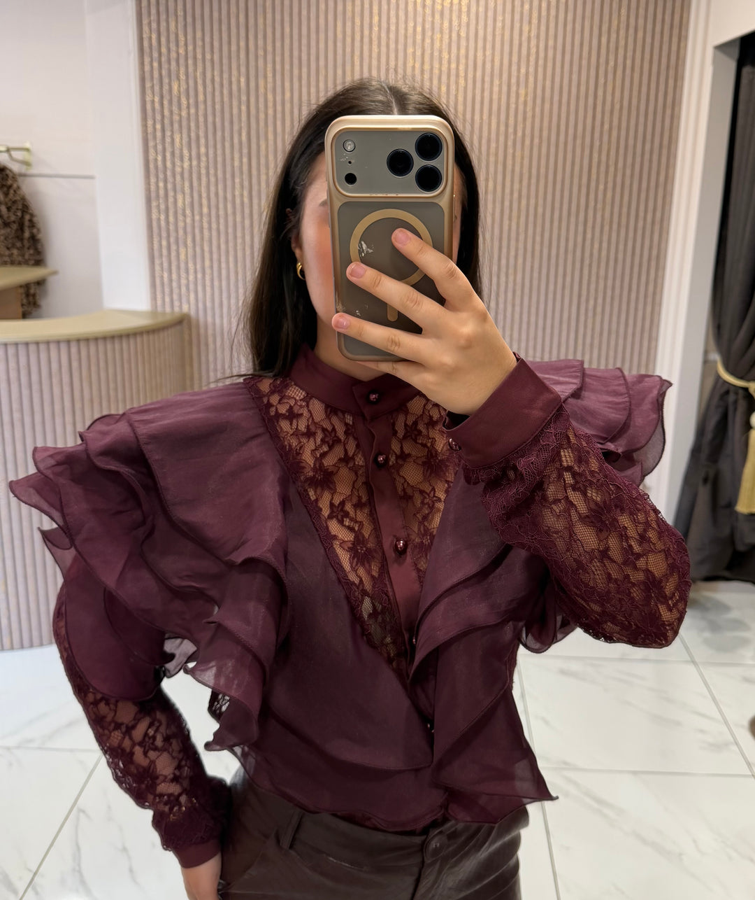 Bria Plum/Berry Lace Ruffle Blouse
