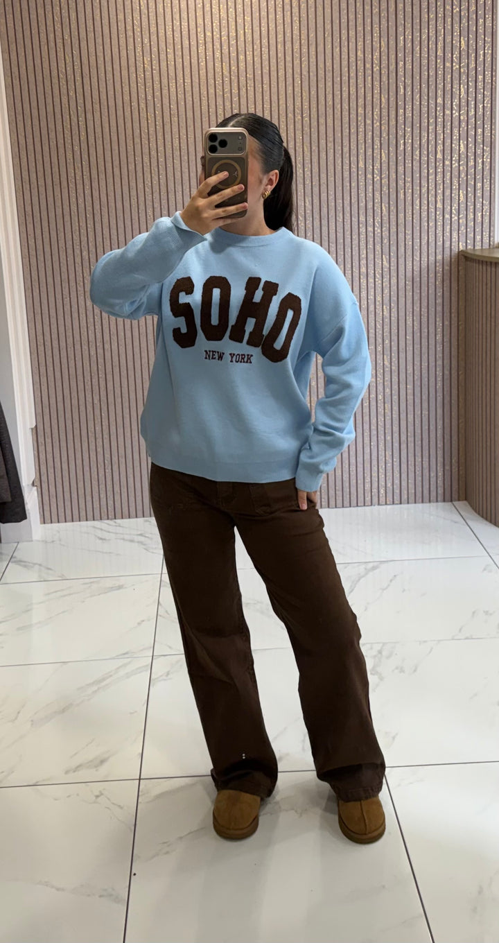 SOHO New York Blue &amp; Chocolate Knit Jumper