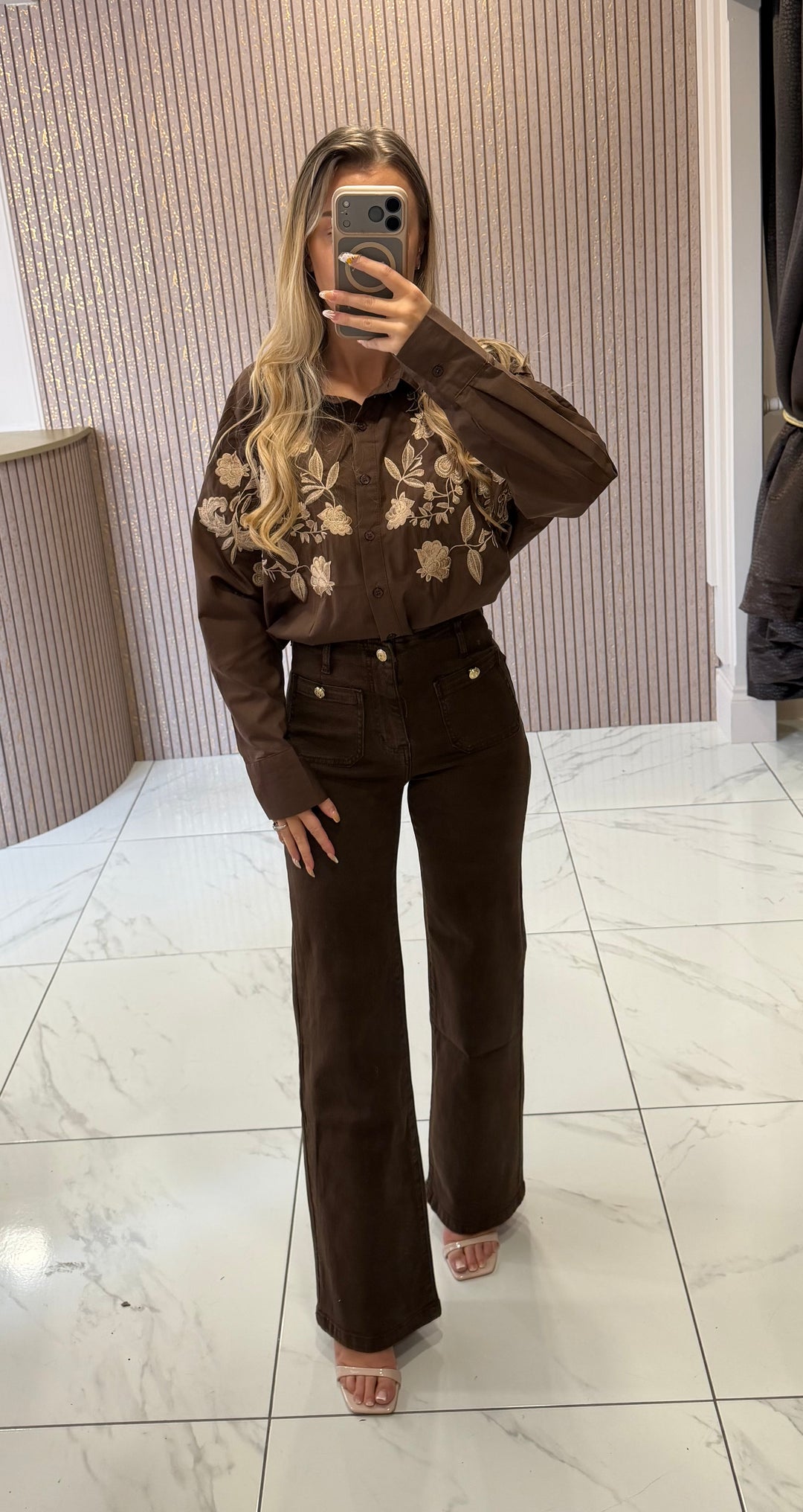 Tilly Chocolate Front Pocket Gold Button Jeans