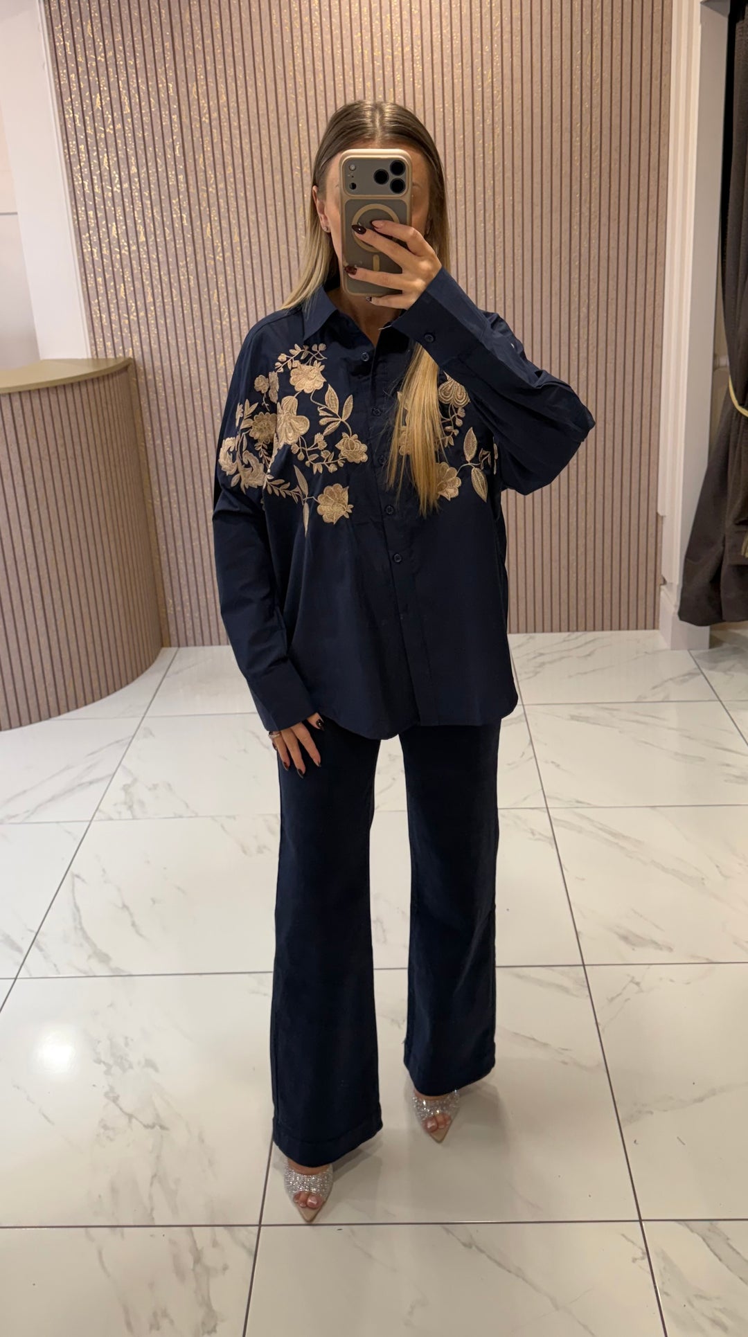 Betsy Navy Floral Embroidered Shirt/Blouse