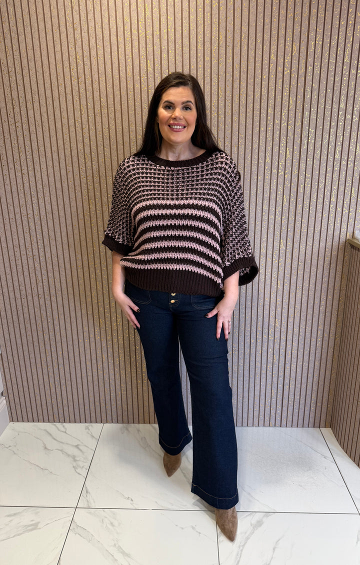 Lucy Pink &amp; Chocolate Knit Jumper/Top