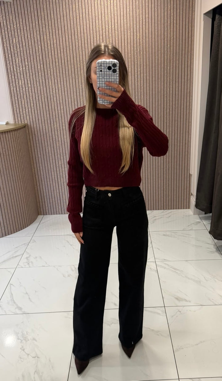 Lara Burgundy Cable Knit Jumper