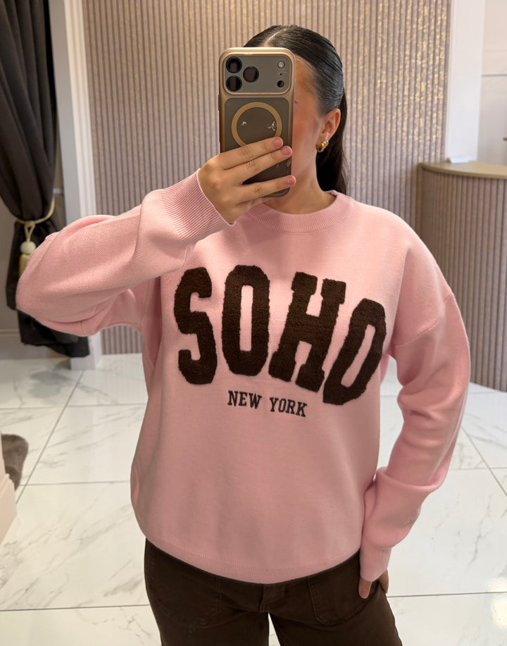 SOHO New York Pink &amp; Chocolate Knit Jumper