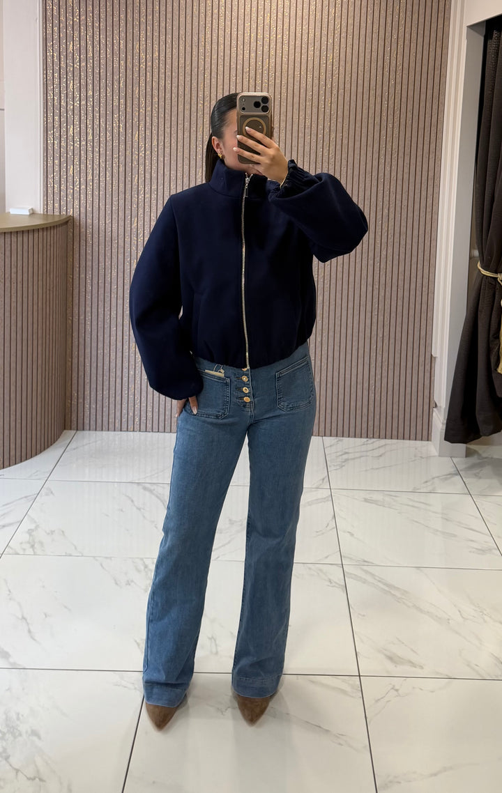 Saffron Navy Zip Up Bomber Jacket