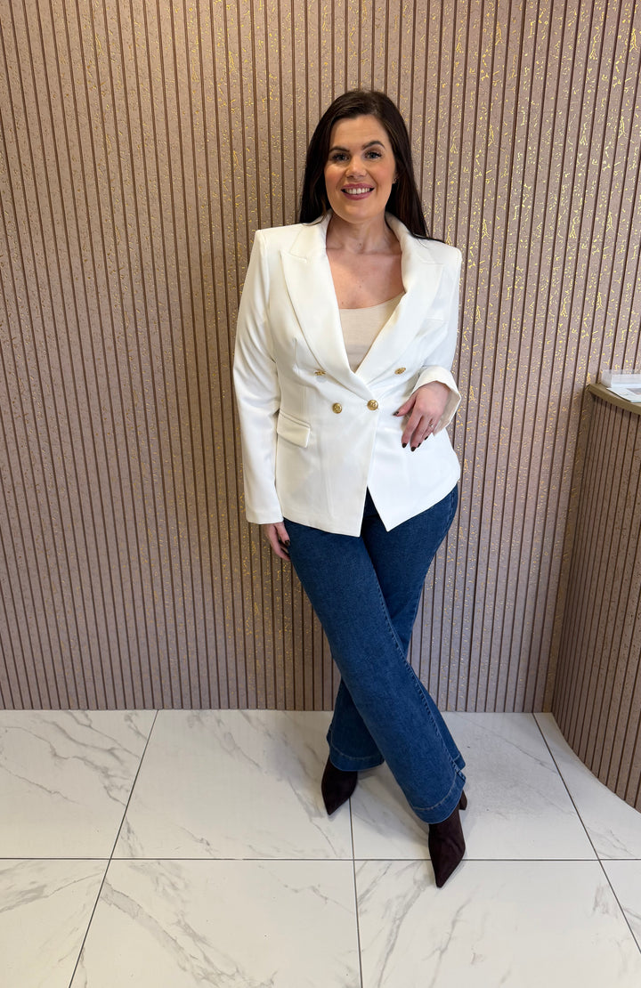 Alena White Gold Button Double Breasted Blazer