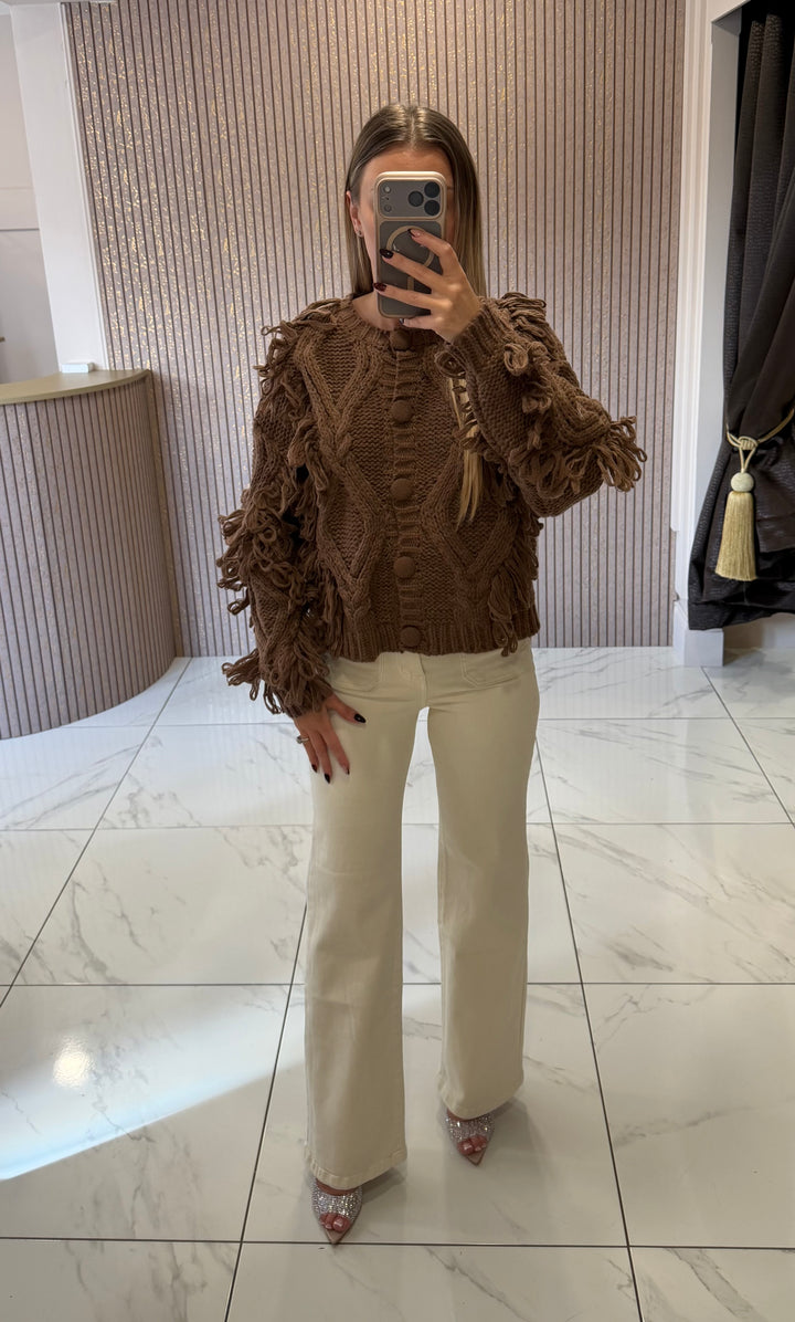Julia Chocolate Chunky Cable Knit Loopy Jumper/Cardigan