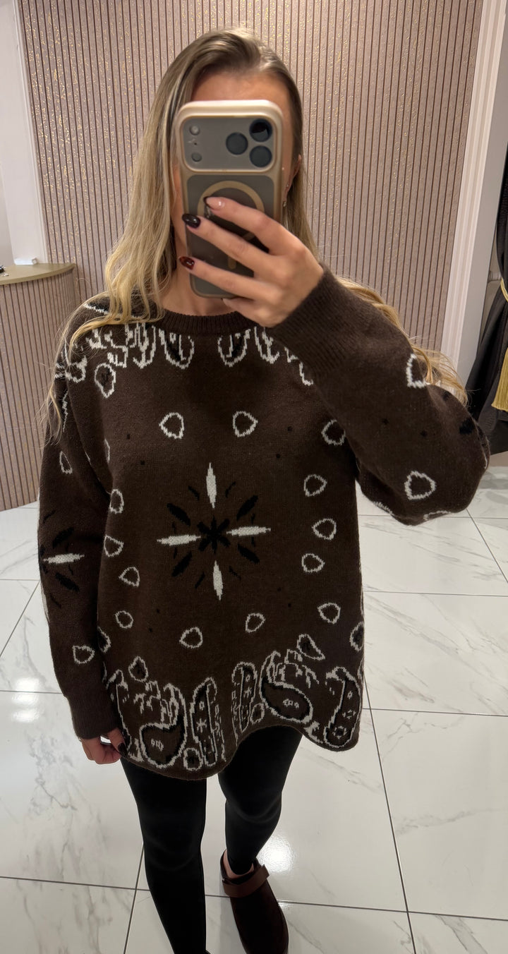 Patty Paisley Chocolate Oversized Jumper