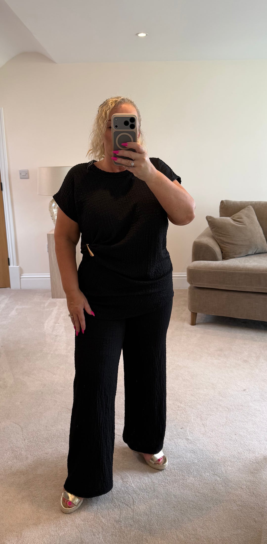 Nova Black Waffle Gold Clasp Detail Co Ord Set