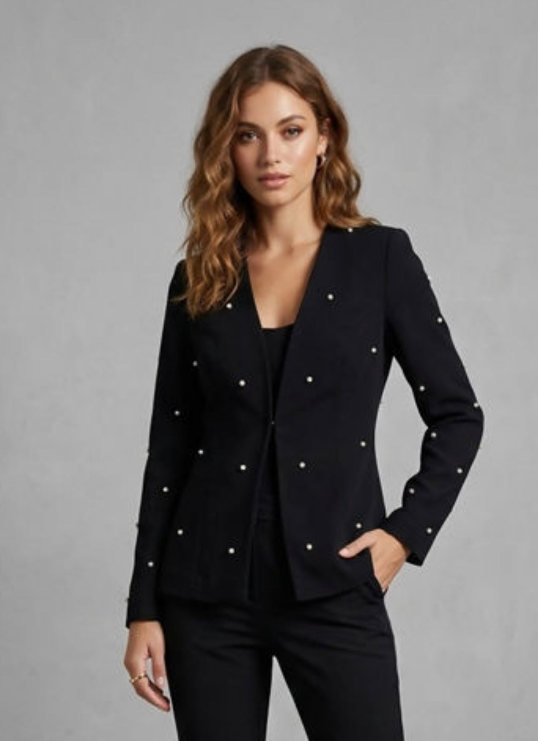 Polly Pearl Embellished Black Blazer