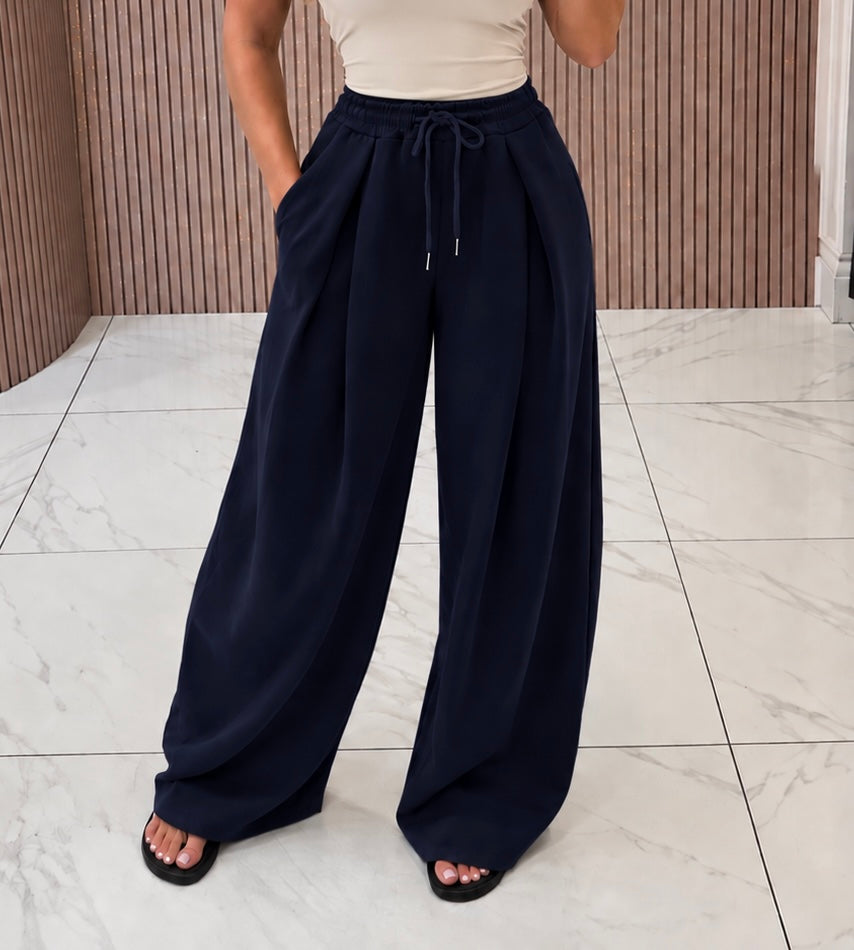 Elma Navy Wide Leg Jogger Trousers