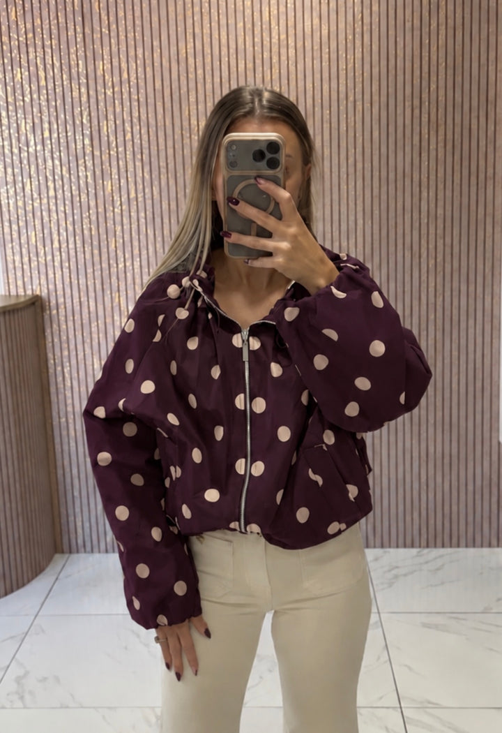 Darla Burgundy Polka Dot Lightweight Jacket