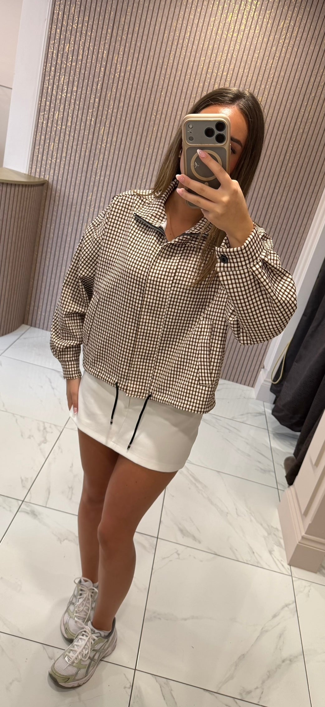 Mina Chocolate Check Lightweight Jacket