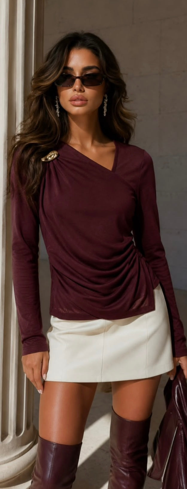 Lianne Wine/Burgundy Gold Buckle Drape Top