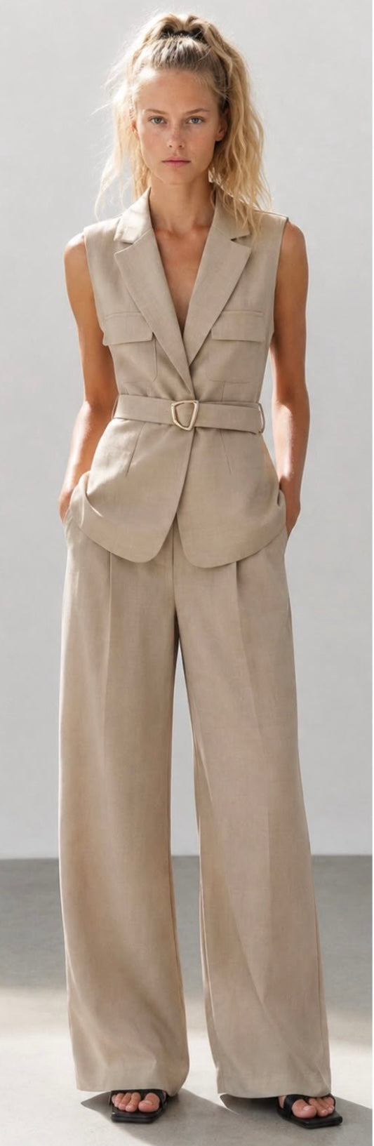 Mila Cream Waistcoat Top &amp; Trouser Co Ord Set