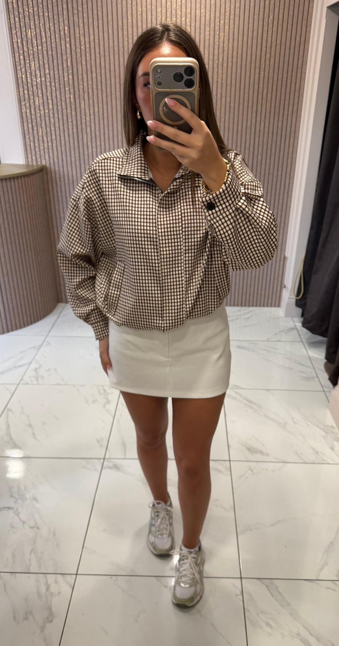 Mina Chocolate Check Lightweight Jacket