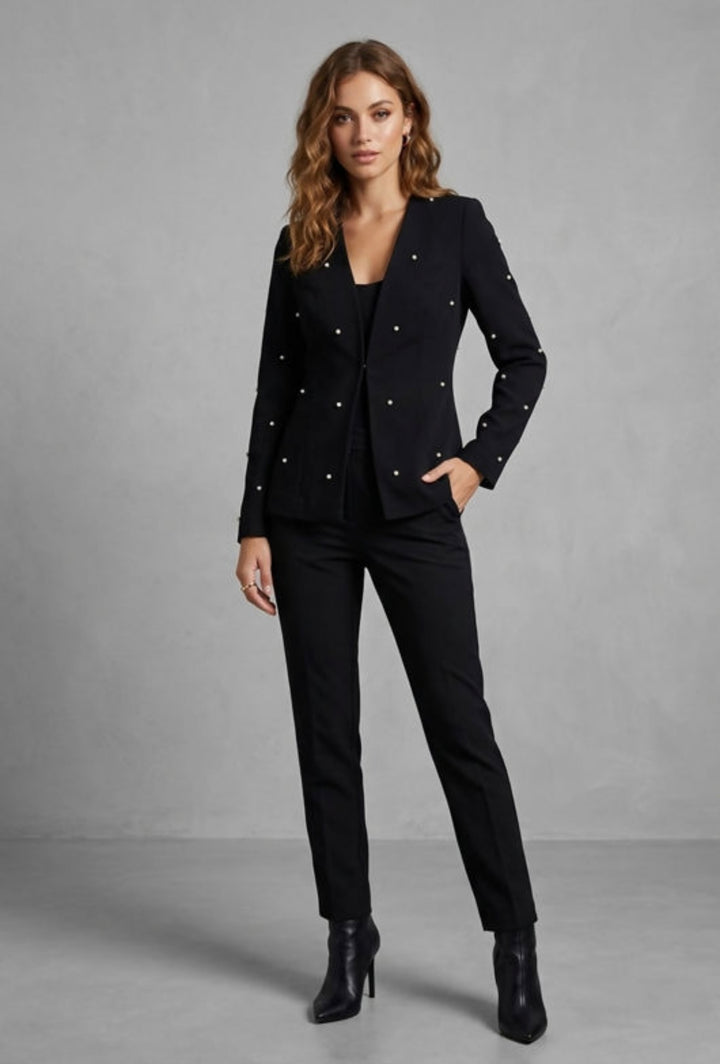 Polly Pearl Embellished Black Blazer