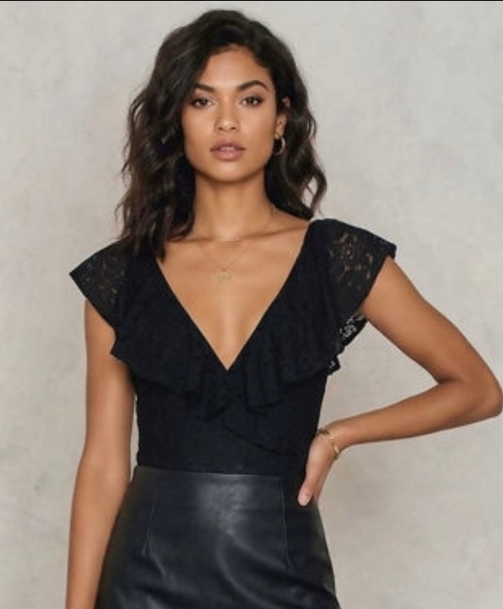 Beau Black Lace Crossover Bodysuit