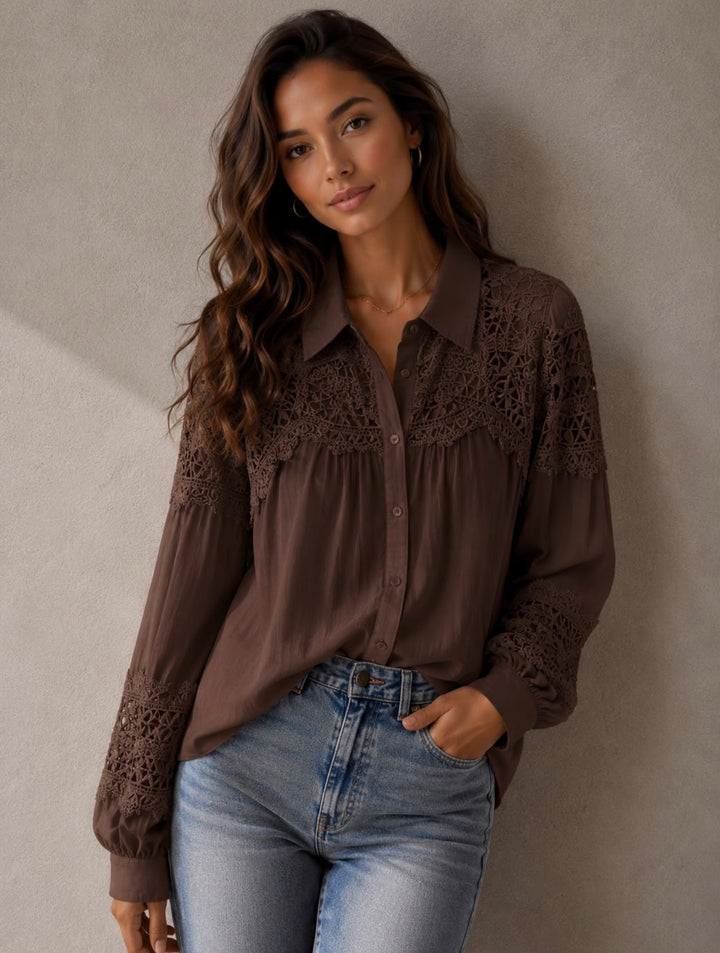 Talia Chocolate Intricate Crochet Lace