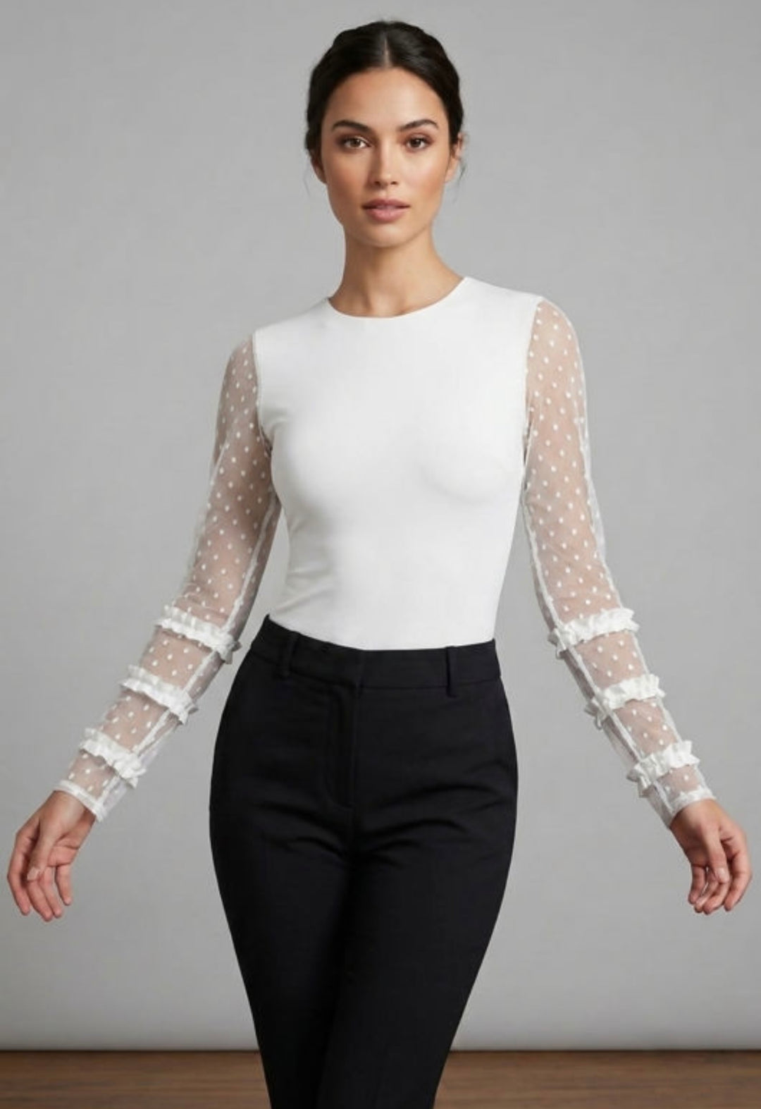 Priya Polka Dot Sleeve White Bodysuit