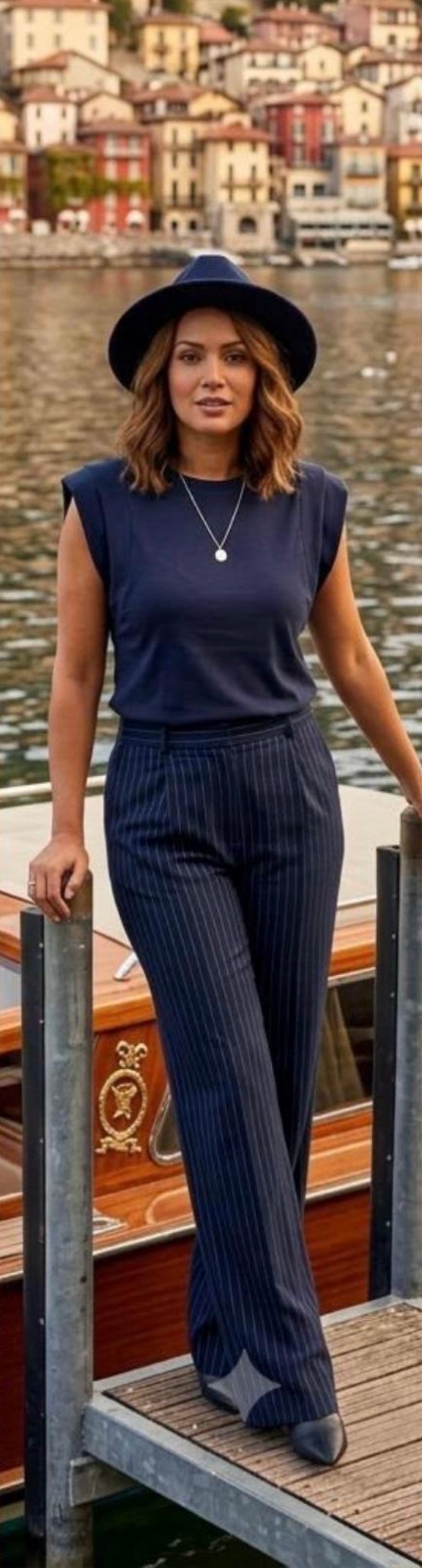 Evie Navy Structured Shoulder Top/T Shirt