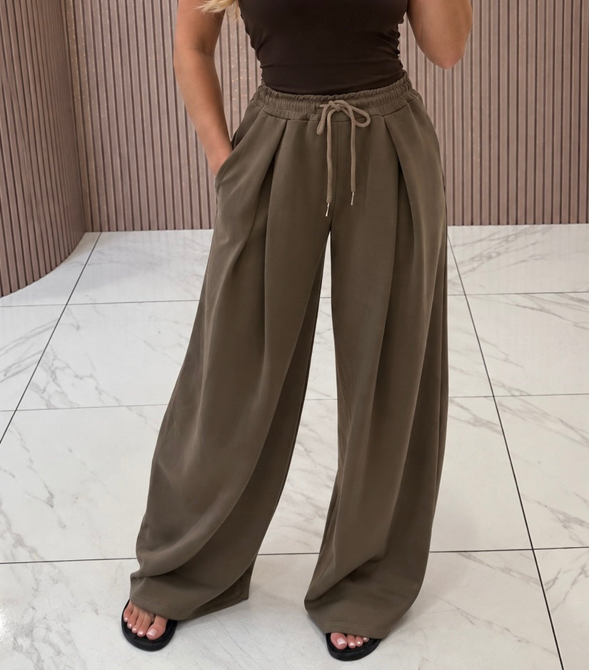 Elma Taupe Wide Leg Jogger Trousers