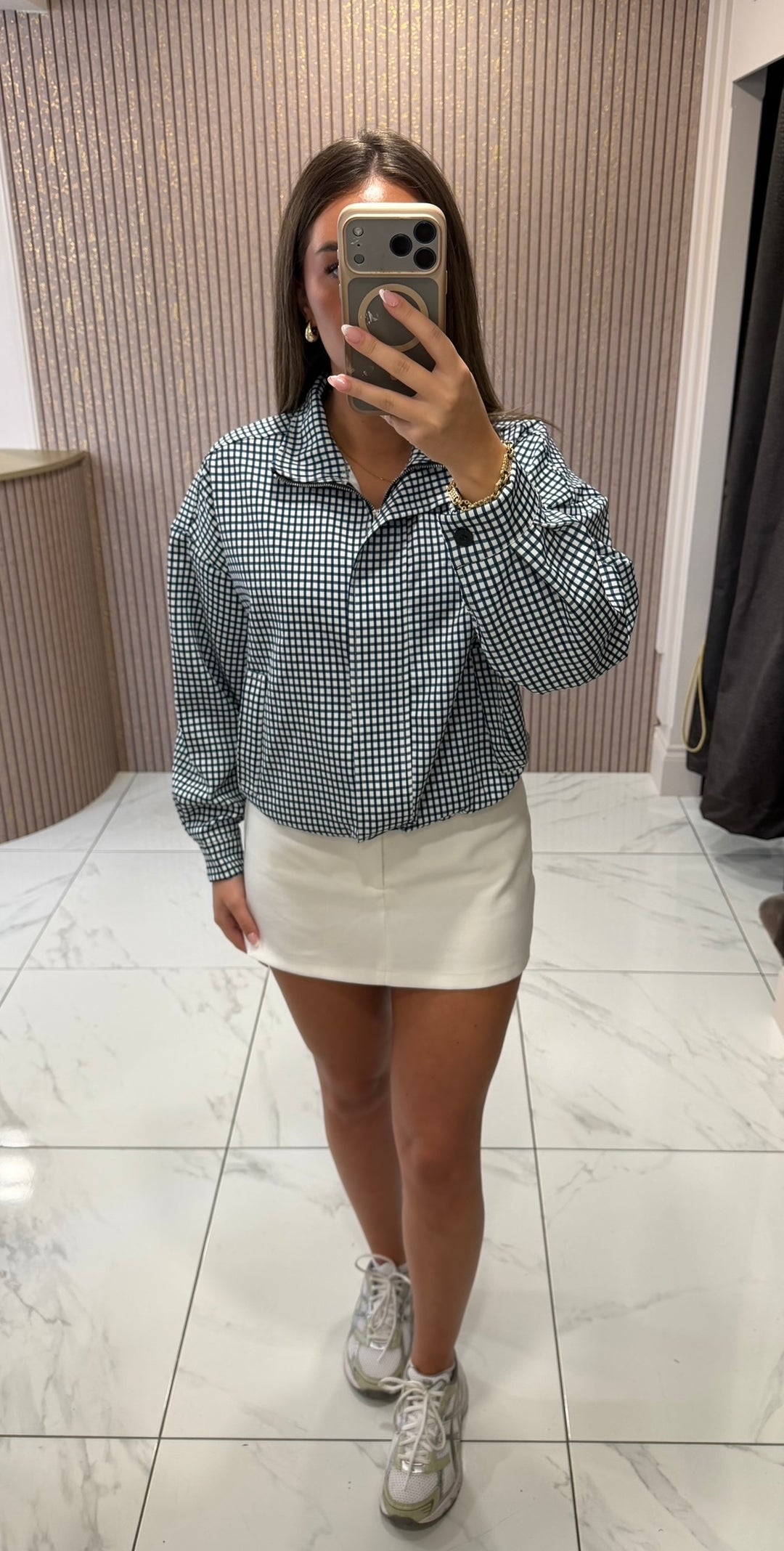 Mina Navy Check Lightweight Jacket