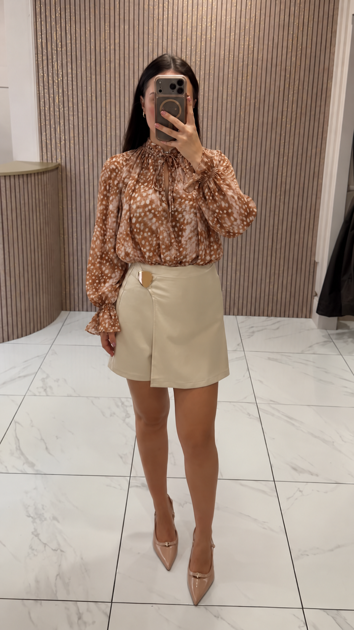 Ada Tan Deer Print Puffball Blouse