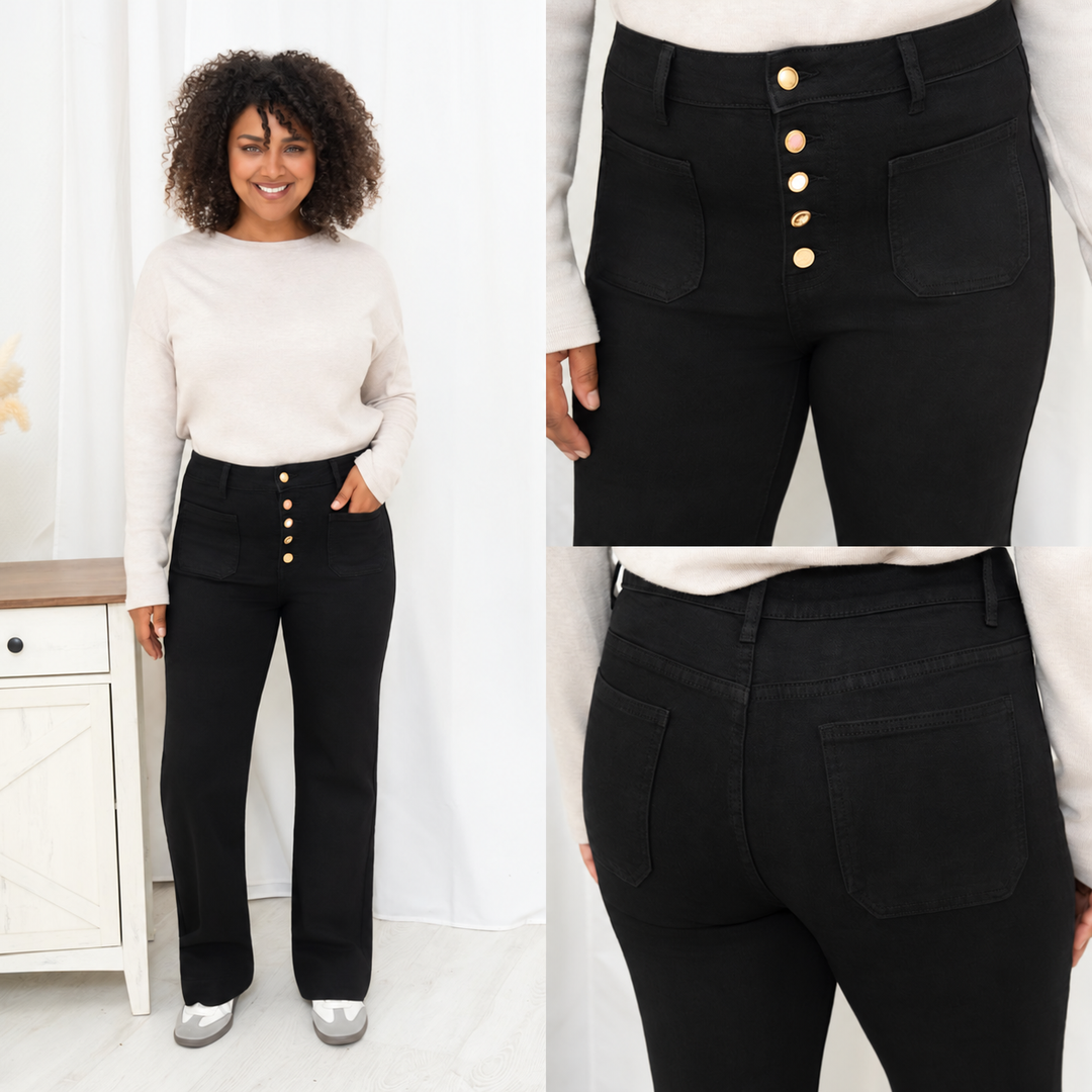 Edith Curve Black Button Front Jeans