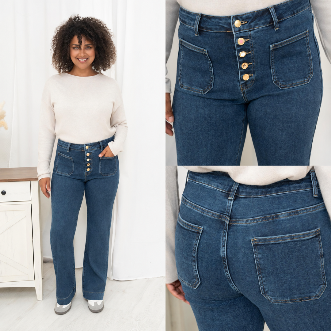 Edith Curve Blue Button Front Jeans